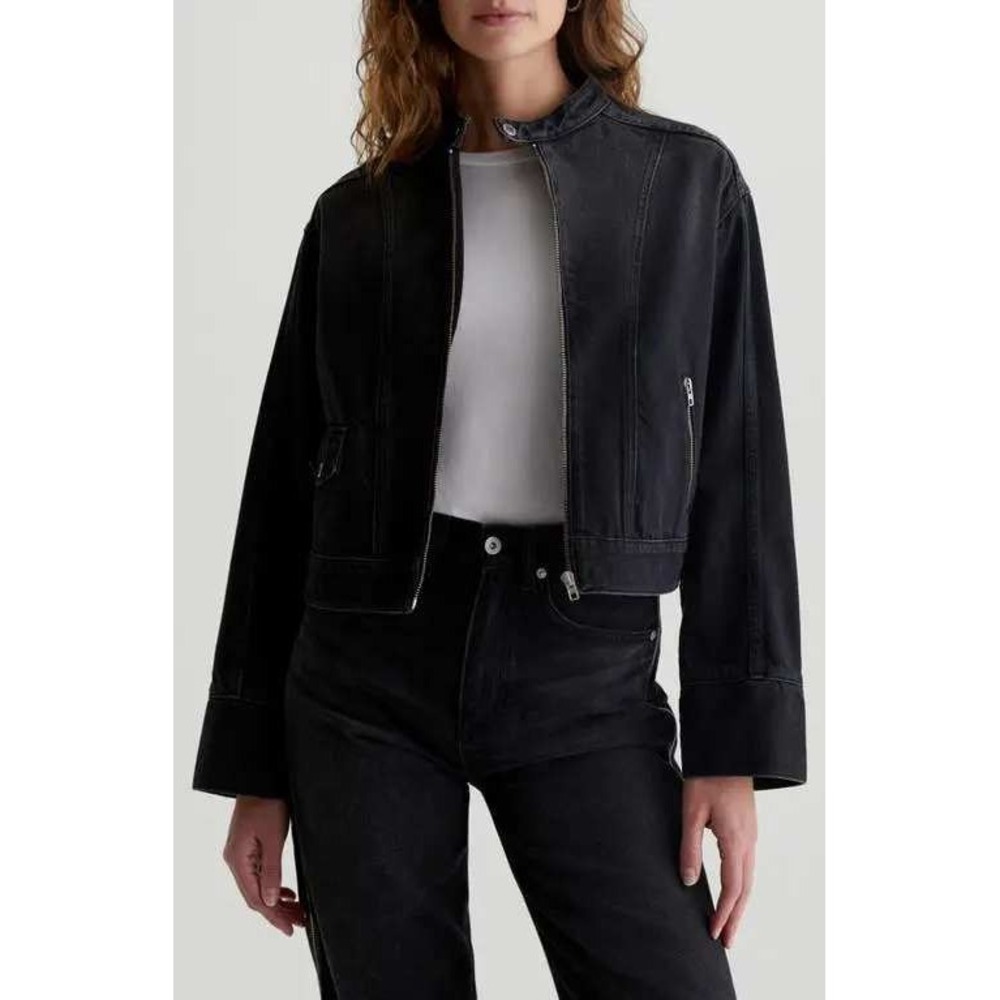 AG Adriano‎ Goldschmied Laney Denim Moto Jacket Demure Black Medium NEW